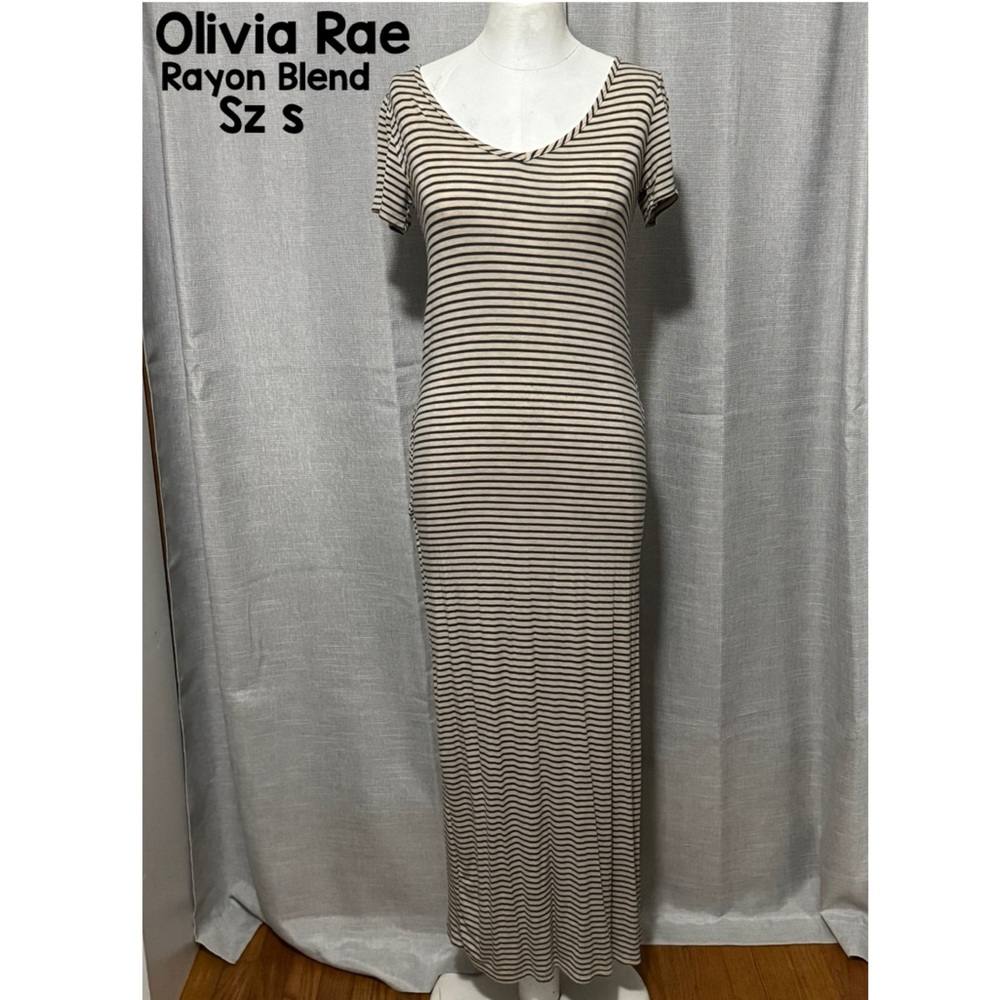 Olivia Rae Dress-Sz S-Rayon Blend-Black & Cream Stripes-Pockets-Side Slit